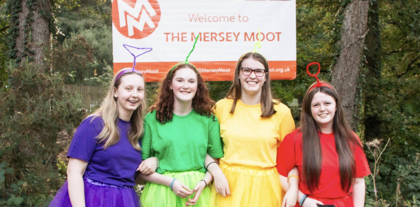 4 girls dressed up as Telly Tubbies at the Mersey Moot